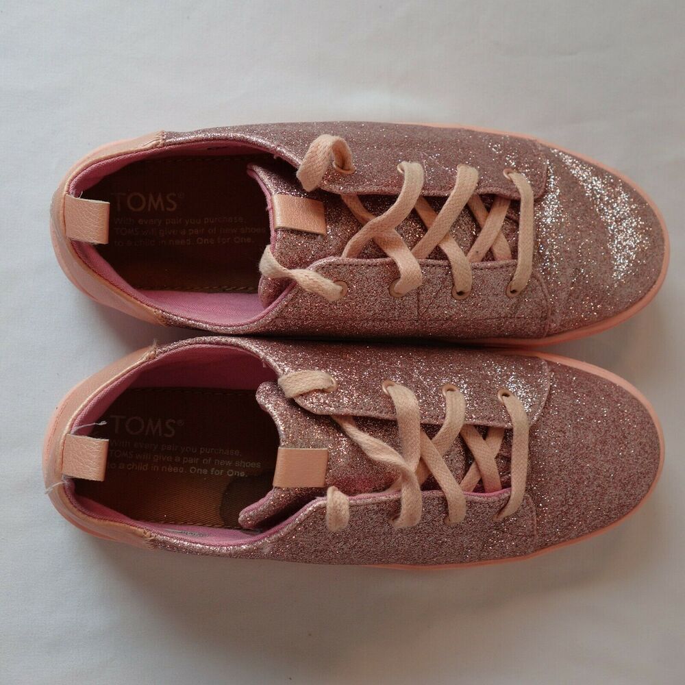 TOMS Pink Sparkle Lenny Lace Up Shoe Sneaker Youth Size 5 - Picture 6 of 7